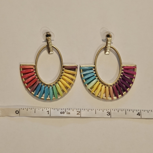 NEW Rainbow Gold Colorful Earrings Bohemian Festival Pride Summer Vacation - Picture 3 of 5